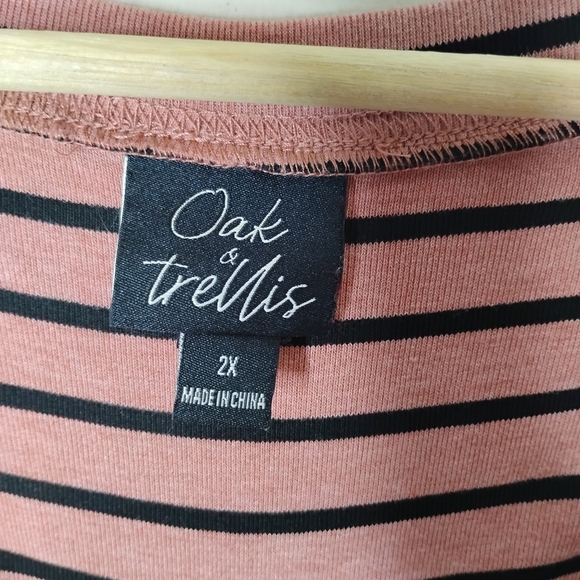Oak & Trellis Striped V-Neck Boxy Tee | Pink/Black | Plus 2X - Picture 5 of 7